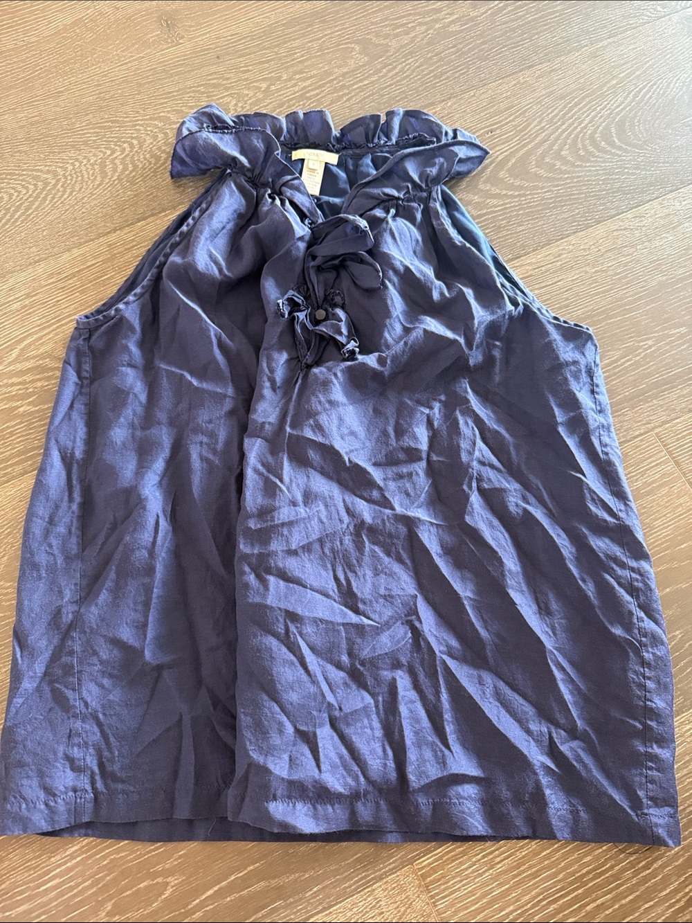 J. Crew Women’s Navy Ruffle Tie-Neck Sleeveless Top. Size S